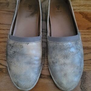 Frye Distressed Cream and Gray Loafers